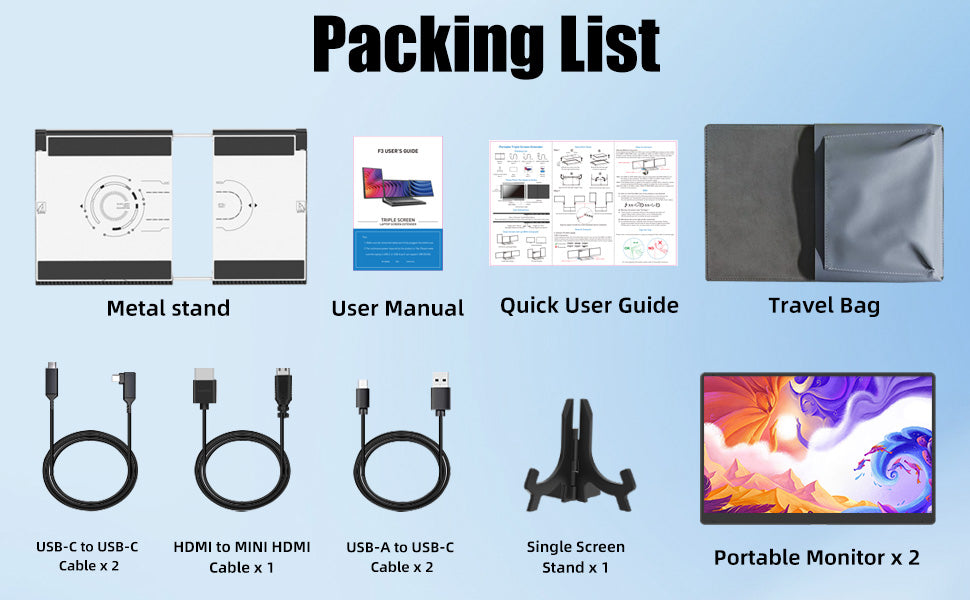 F3 - 14" Triple Portable Monitor-360° Rotation (Extender)