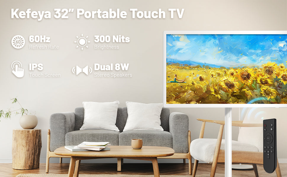 32" Portable Touch TV - Rolling TV on Wheels